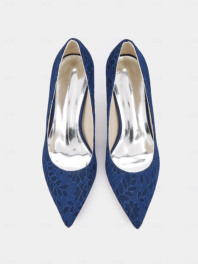 Stiletto Women's - Heels Lace-Embroidered Pointed-Toe FashionChic