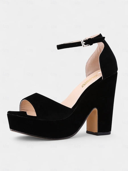 Chunky Platform Sandals Heel Women's Suede - Nude Block FashionChic