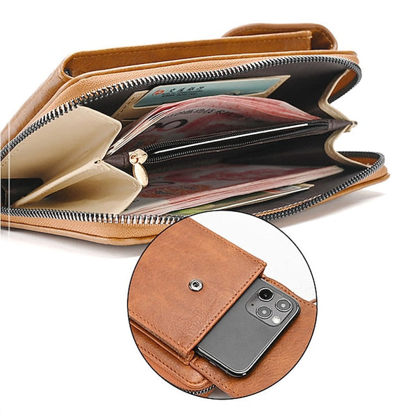 with Zipper Wallet Vintage Faux Crossbody Leather Women's FashionChic