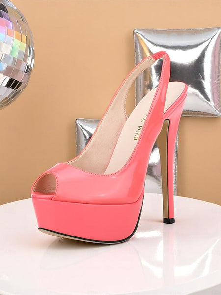 Women's Platform Stiletto PU Orange Leather Heels Patent FashionChic