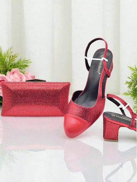 Matching Set Sandals Heel Women's - Gold and Clutch Block FashionChic