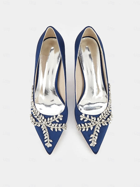 Stiletto Satin Heels – Women's Rhinestone-Embellished FashionChic