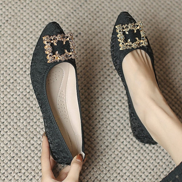 Crystal Flats Embellished Women's Wedding Floral Foldable - FashionChic