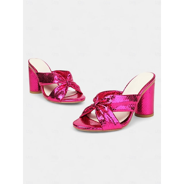 Bridal – Mules Pink Bow with Women's Design Metallic FashionChic