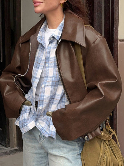 Pocket Leather Comfortable Warm Women's Jacket Faux Zipper FashionChic