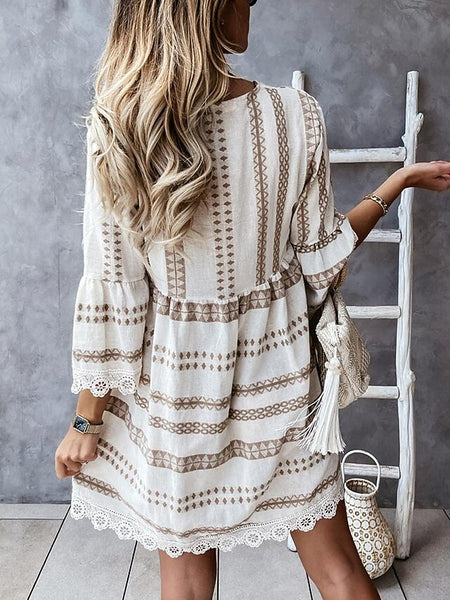 Women's Mini Dress Casual Dress Long Sleeve Boho Dress