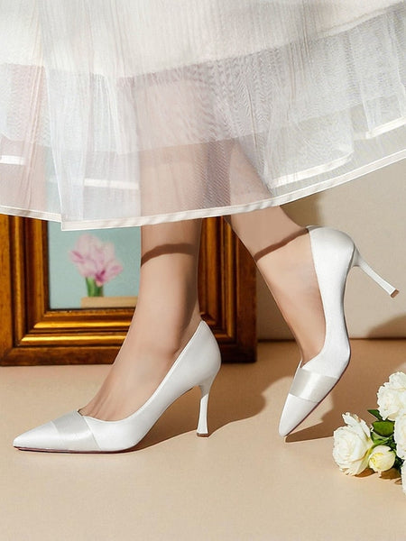 Pumps Women's Toe Heel - Dress High Pointed Satin Champagne FashionChic
