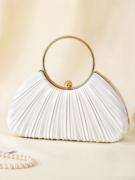 Handle Clutch - with Pleated Elegant Gold Ring Velvet Green FashionChic