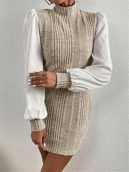 Women's Casual Dress Mini Dress Patchwork Casual Stand