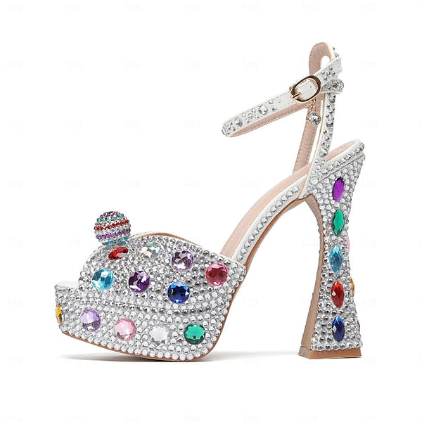 Platform Colorful Sandals Sparkly Rhinestone – Women's FashionChic