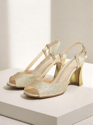 - Slingback Heels Gold Women's Sparkly Open-Toe Glitter FashionChic