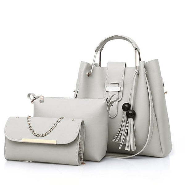 Leather Women's Set Tote 3-Piece Pink Faux - Handbag FashionChic