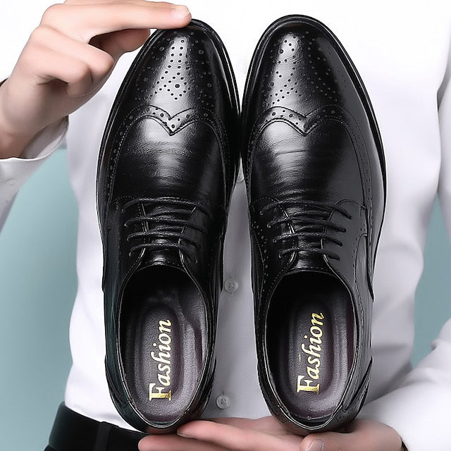 Shoes Classic – Faux Brown Men's Brogue Leather Dress FashionChic