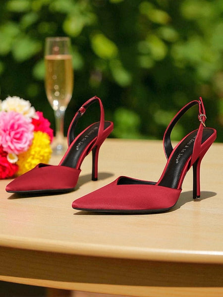 - Satin Purple Women's Elegant Pointed Heels Slingback Toe FashionChic