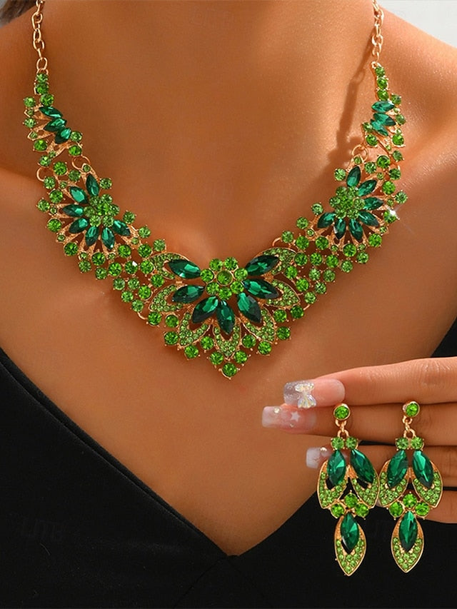 Crystal Green – Necklace Set Jewelry Elegant Statement FashionChic