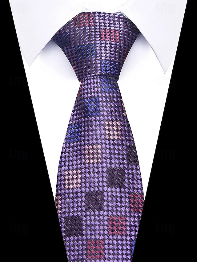 and Square Checkered Men's Pocket Purple Silk Tie – Set FashionChic