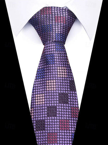 and Square Checkered Men's Pocket Purple Silk Tie – Set FashionChic