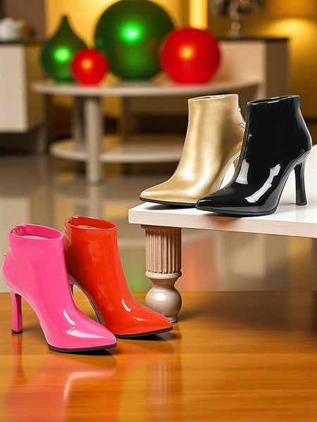 Stiletto Ankle Boots Women's Fur with Faux Gold Lining Heel FashionChic