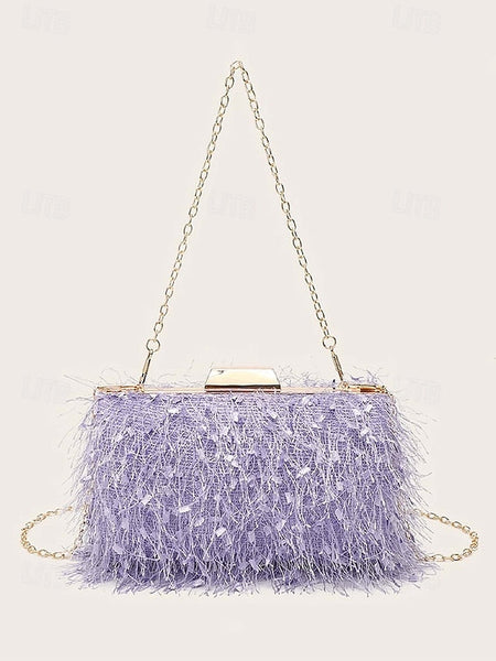 Chain Women's Evening Strap Feathered with Chic Clutch FashionChic