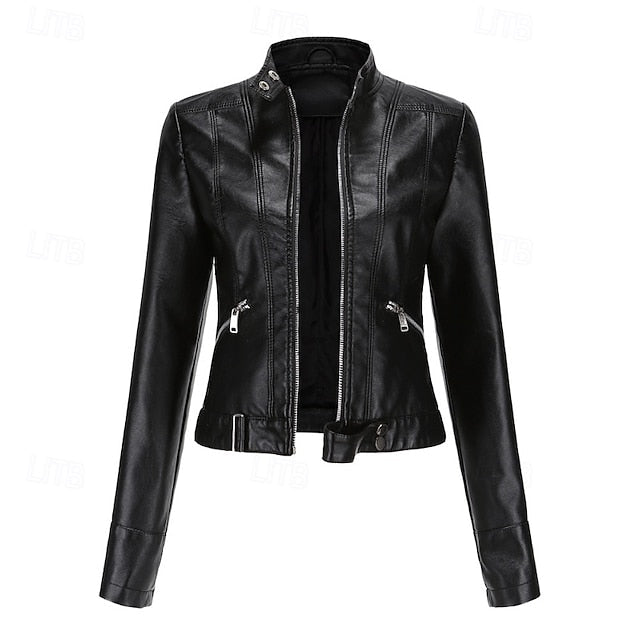 Women's Leather Faux Jacket Pocket Zipper Comfortable FashionChic