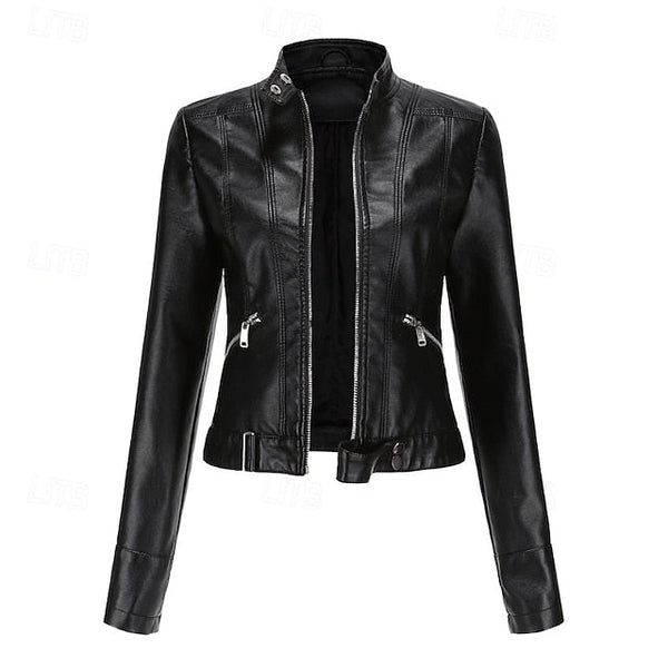Women's Leather Faux Jacket Pocket Zipper Comfortable FashionChic
