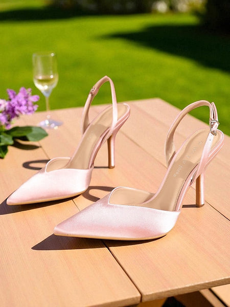 - Satin Purple Women's Elegant Pointed Heels Slingback Toe FashionChic