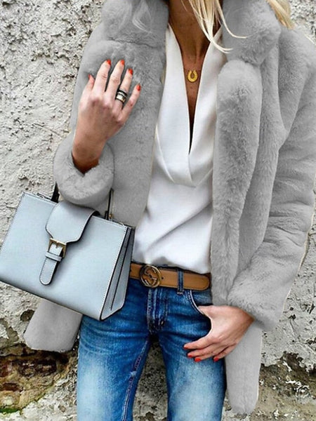 Coat Going Collar Women's Casual Comfortable Warm Plain Fur FashionChic