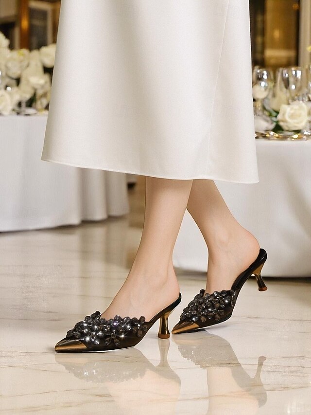 – Mules Black Rhinestone Pointed-Toe Embellished Women's FashionChic