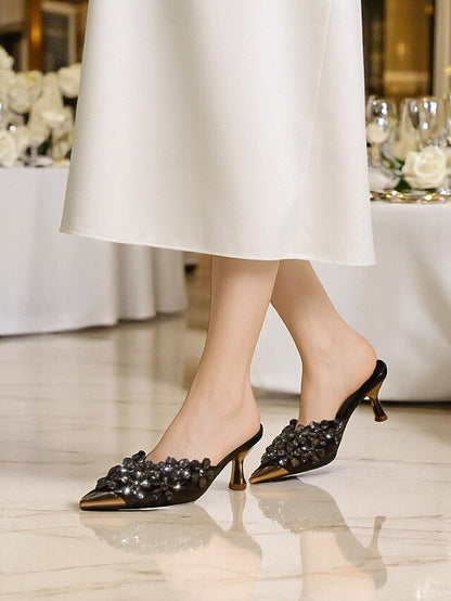– Mules Black Rhinestone Pointed-Toe Embellished Women's FashionChic