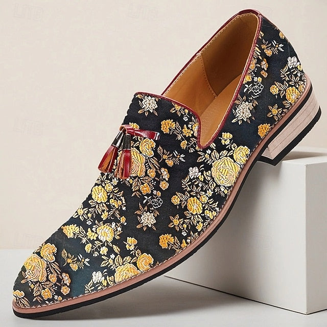 Jacquard for Tassels with Floral Men's Loafers Pattern FashionChic