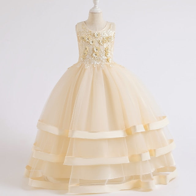 Girls' Wedding Kids Colored Party Dress Solid Sleeveless FashionChic