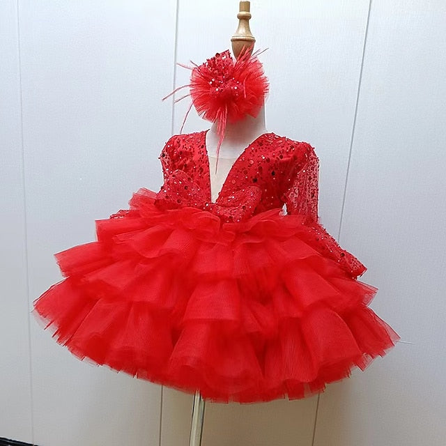 Long Party Girls' Dress Performance Sequin Sleeve Kids FashionChic