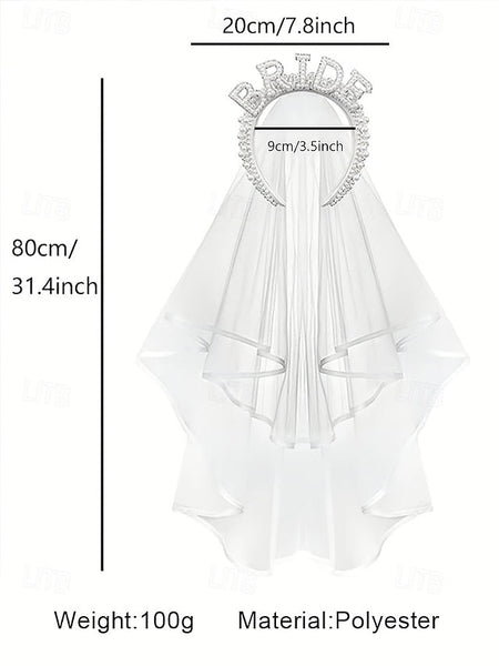 – with Pearl-Embellished Headband Veil 'BRIDE' FashionChic