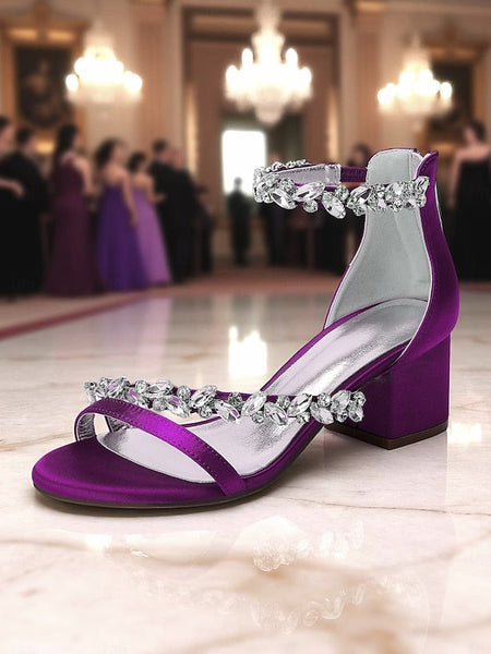Women's Crystal Purple - Block Satin Sandals Heel FashionChic