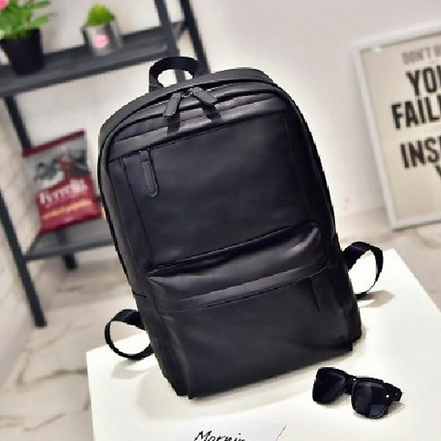 with Leather Backpack Black Faux Front Zipper Men's Pocket FashionChic