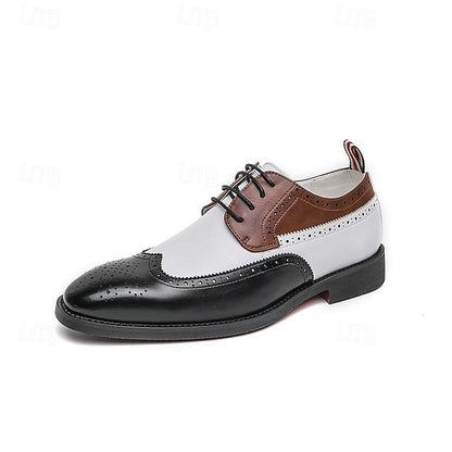Men's Tri-Color Shoes Brogue in Oxford Black Wingtip FashionChic