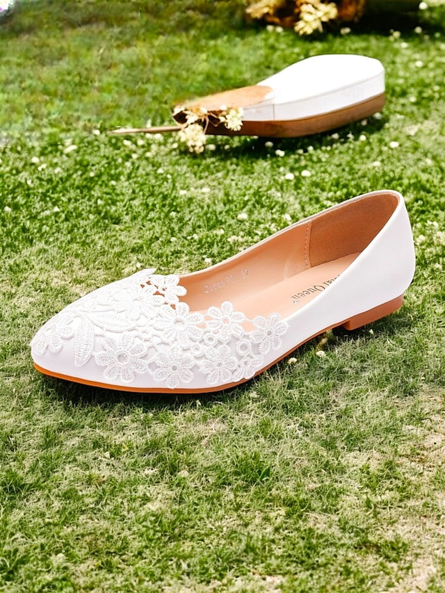 White – Elegant Women's Flats Lace Ballet Brides for FashionChic