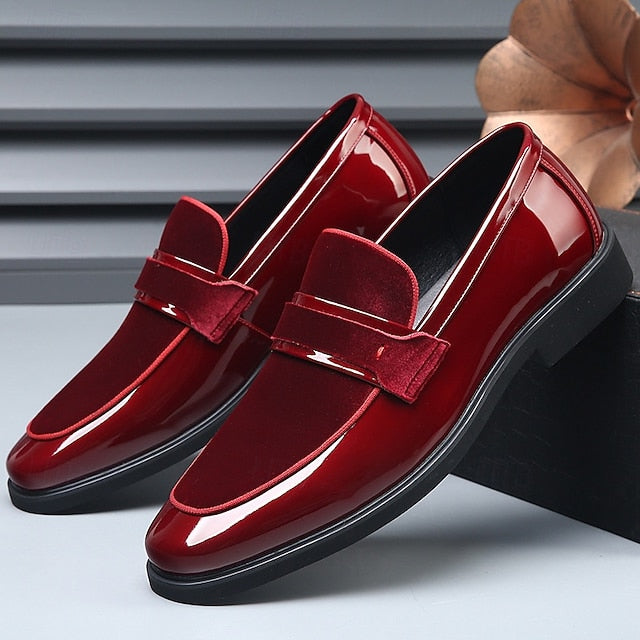 Sleek Leather Men's Velvet Design Faux Red – with Loafers FashionChic