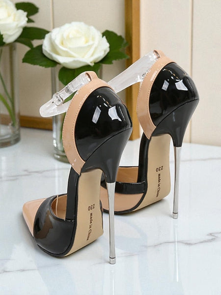 Black and Stiletto Red Pointed Women's Toe Patent Leather FashionChic