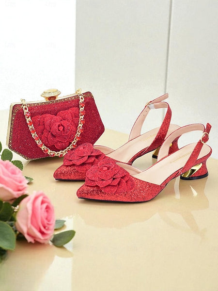 and Women's Glitter Clutch Slingback Heels Matching Evening FashionChic