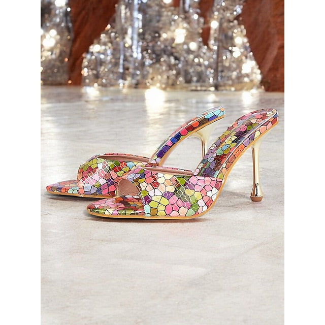 Mules – Print Heels Colorful Women for Multicolor High Mosaic FashionChic