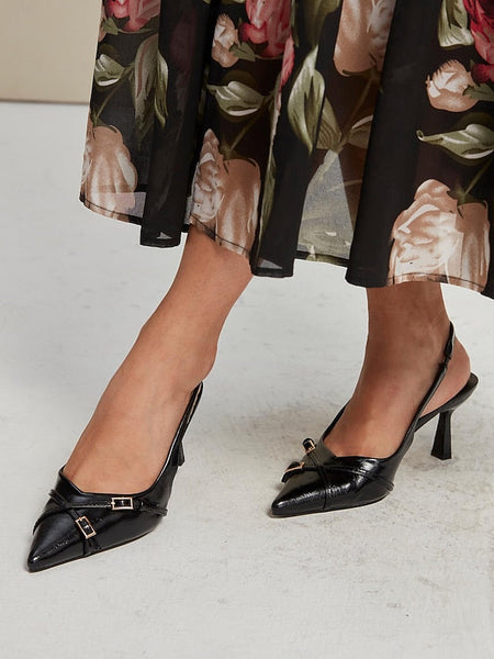 Heels Black with Elegant Women's Pointed Toe Slingback FashionChic
