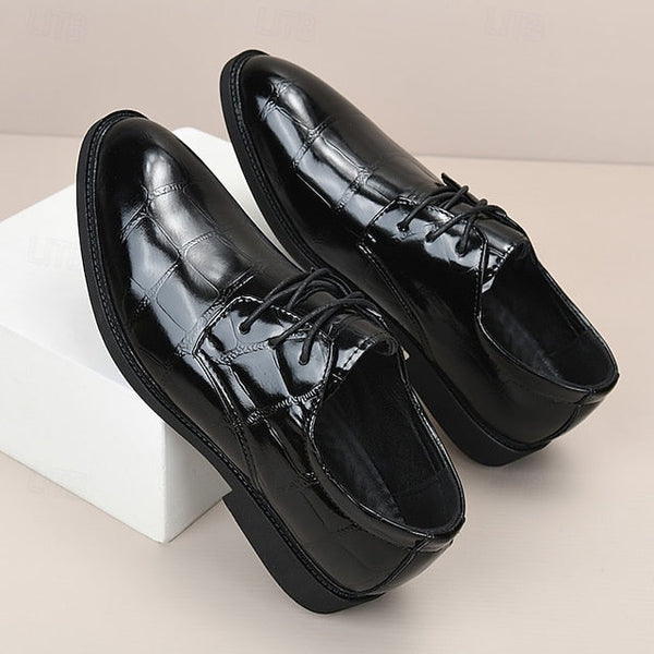 Shoes Dress Leather Brown Crocodile-Pattern Men's FashionChic