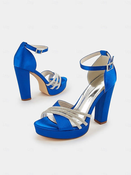 Platform Rhinestone Purple - Heel Sandals Satin Straps with High FashionChic