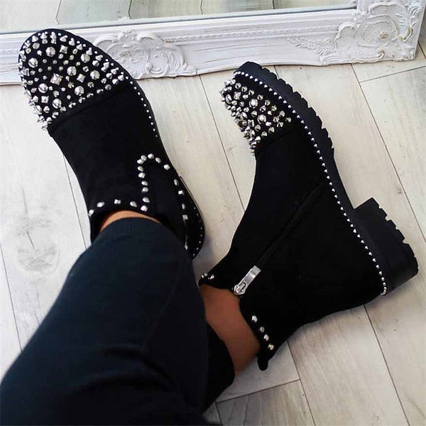 Chelsea Sole Ankle – Black Studded Chunky Boots Women for FashionChic