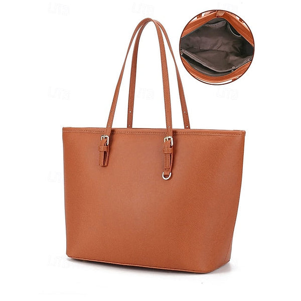 - Women's Faux Tote Brown Bag Leather Classic Large FashionChic