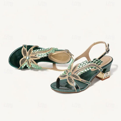 Women's Rhinestone Round Toe Sandals Party Wedding Shoes FashionChic