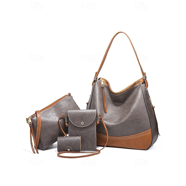 Faux Leather Shoulder 4-Piece Handbag Bag Women's – Set FashionChic