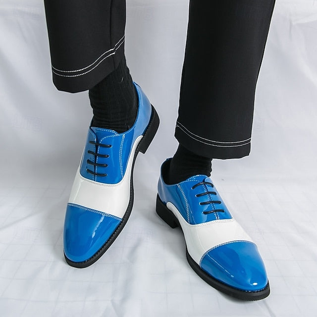 Dress Blue Men's White and Polished Oxford Shoes with FashionChic