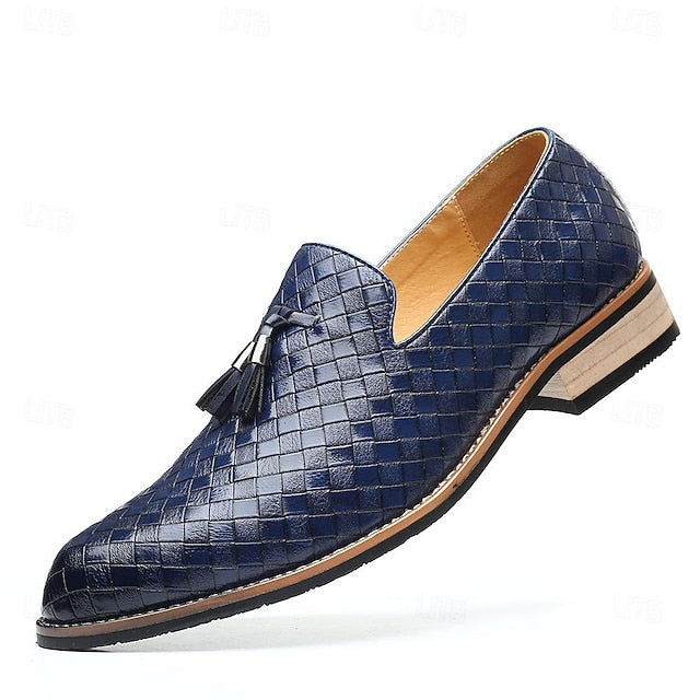 Woven Tassel Black Men's Loafers Detail Leather with Faux FashionChic